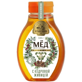 Мед мягкий натуральный с кедровой живицей 340 г.